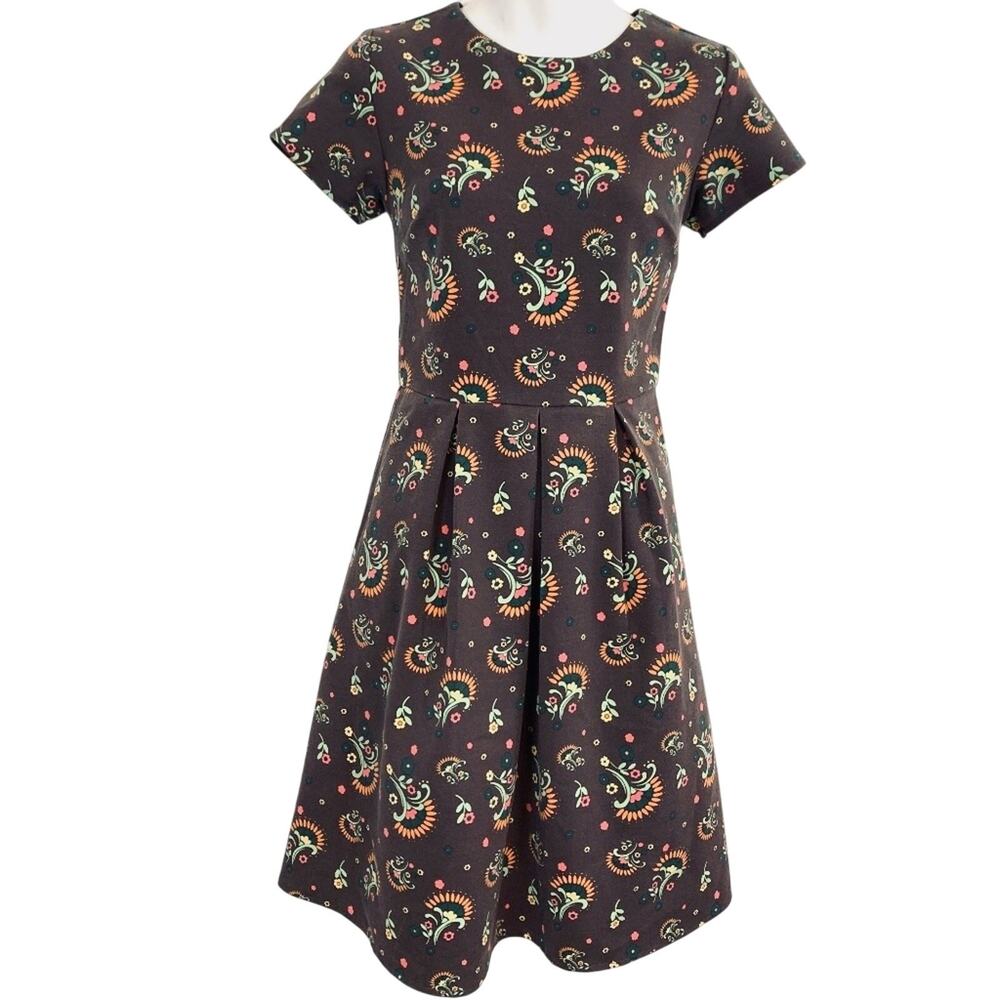 Matilda Jane Womens Ponte Knit Short Sleeve Dress Pleated Floral Stretch sz XS